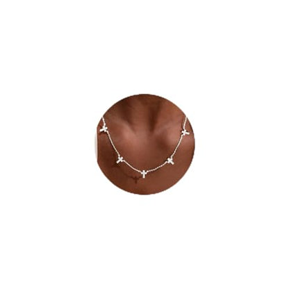 VRIUA Necklaces for Women - 14K Gold/Silver Plated Dainty Chain Necklace with Five Charms: Diamond, Bow, Snowflake, Cross, Flower, Clover, Butterfly, Heart, Star of David, and Star Trendy Jewelry - color: Silver, style: Cross CZ