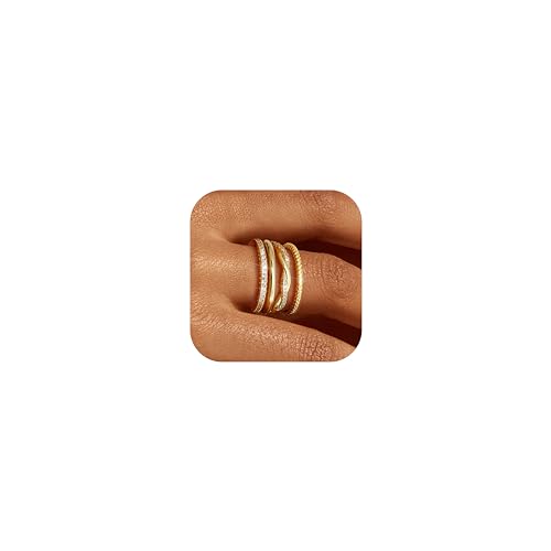 Florideco Stackable Rings for Women Non Tarnish Dainty 14K Gold Plated Stackable Thin Rings Cubic Zirconia Thumb Ring Set Trendy Statement Promise Wedding Bands Engagement Rings for Women Size 5-10 - color: Gold