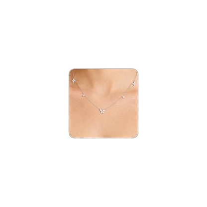 Dainty Silver Gold Necklaces for Women Cute Station Choker Simulated Diamond Necklace Simple Layering CZ Necklace Trendy Jewelry Gifts - color: Silver, style: Butterfly