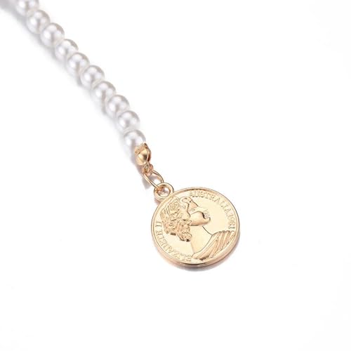 Dainty Lariat Pearl Necklace for Women, Long Gold Minimalist Charm Jewelry, Elegant Pearl Pendant Necklace Gift - color: K-Gemini pendant necklace