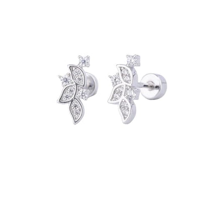 Crystal Leaf Cartilage Tiny Stud Earrings Stainless Steel Cubic Zirconia Leaves Flower Screw Flat Back Tragus Helix Studs Earring for Women Girls Men Dainty Jewelry Gifts 18G - color: Silver