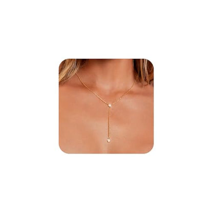 LULII Lariat Gold Necklace for Women Trendy Dainty 14k Gold Plated/Silver Layered Chain Drop Necklaces Y-Shaped Necklace Jewelry for Women Gifts - color: Y 2CZ Necklace-Gold
