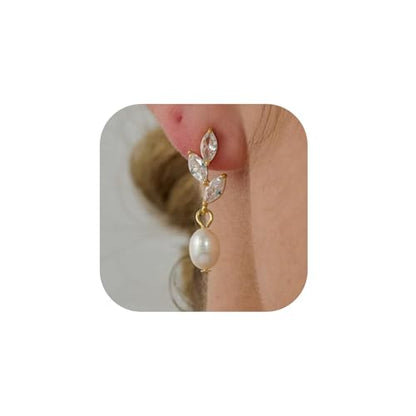 Pearl Earrings for Women Gold Pearl Drop Dangle Earrings Wedding Bridal Bridesmaid Jewelry Gifts for Women - color: 3 leaf pearl