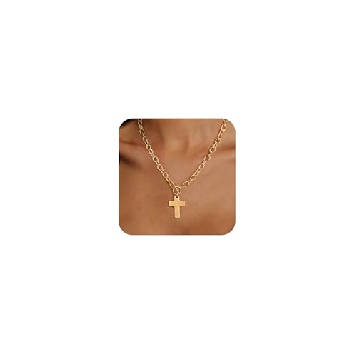 Carffordo Gold Cross Necklaces for Women, Chunky 14K Gold Plated Necklace | Statement Cross Pendant Necklace with Toggle Clasp, Hypoallergenic Waterproof Bold Chain, Trendy Charm Jewelry Gift for Her - color: fashion cross