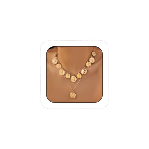 Gold Pirate Necklace for Women Layered Stack Charm Necklace Coin Pendant Necklaces Chunky Pirate Necklaces Pirates Costume Jewelry Accessories - color: gold3