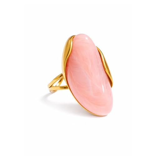 Mchic Colorful Chunky Statement Ring for Women: Boho Large Oval Acrylic Finger Ring Stainless Steel Adjustable Beach Summer Y2K Handmade Jewelry Gift for Women - color: Pink