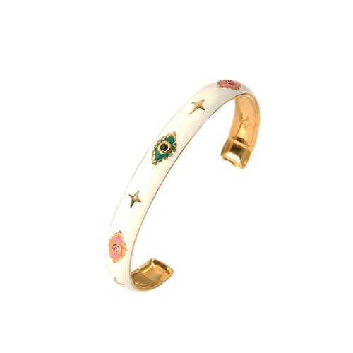 Evil Eye Bracelets, 18k Gold Trendy Stainless Steel Boho Bangle Bracelet For Women Enamel Adjustable Cute Love Luxurious Jewelry Gift - style: White Colorful Evil Eye
