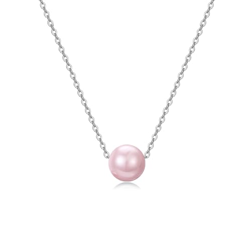 925 Sterling Silver Black Pearl Necklace Choker Jewelry Birthday Gifts for Women - style: Pink Pearl