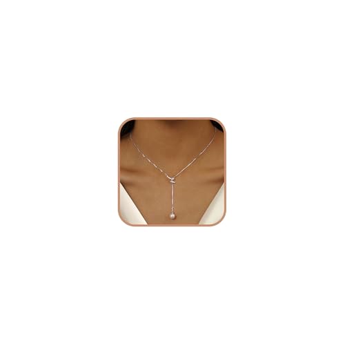 925 Sterling Silver Lariat Necklace for Women | Long 14K Gold Plated Y-Shaped Pearl Necklace CZ Crystal Ball Sparkle Necklace for Mother Daughter Bride Wedding Jewelry - color: Style 1-Sliver