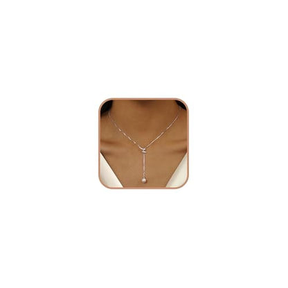 925 Sterling Silver Lariat Necklace for Women | Long 14K Gold Plated Y-Shaped Pearl Necklace CZ Crystal Ball Sparkle Necklace for Mother Daughter Bride Wedding Jewelry - color: Style 1-Sliver