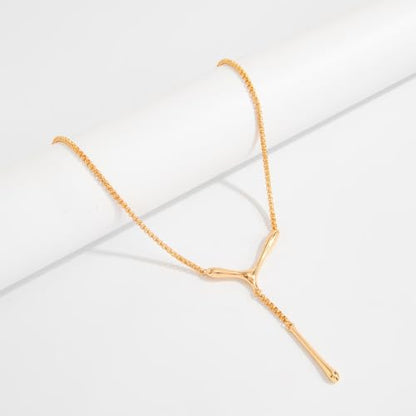 Abstract Y Shaped Lariat Necklace Minimalist Vertical Bar Drop Pendant Chain Jewelry