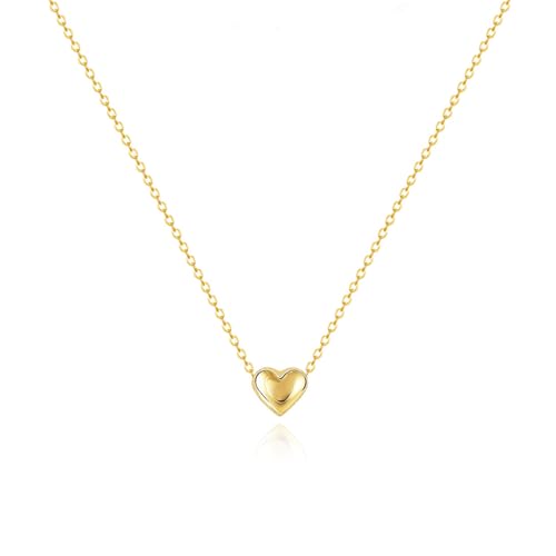 Zeffy Dainty Gold Heart Necklace for Women Trendy 14K Gold/Silver Plate Cute Heart Pendant Choker Necklaces Gold Love Heart Chain Necklace for Women Dainty Gold Jewelry Gifts for Women - style: Tiny Puffy Heart Necklace-Gold