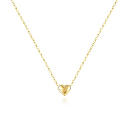 Zeffy Dainty Gold Heart Necklace for Women Trendy 14K Gold/Silver Plate Cute Heart Pendant Choker Necklaces Gold Love Heart Chain Necklace for Women Dainty Gold Jewelry Gifts for Women - style: Tiny Puffy Heart Necklace-Gold