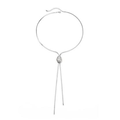 FUTIMELY Dainty Long Gold Necklace for Women,Thin Herringbone Chain Necklace,Long Lariat Necklace Body Jewelry - color: Pearl Silver