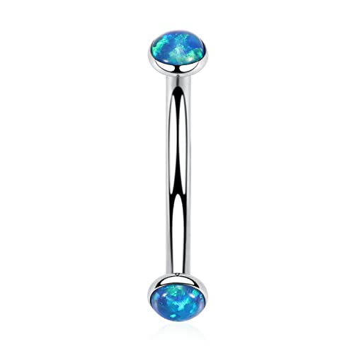 GAGABODY G23 Titanium Eyebrow Piercing Jewelry Curved Barbell Lip Ring | Internal Thread Used in Eyebrow,Belly,Rook 16 Gauge from 6mm to 12mm Lightweight Daily for Woman and Man Sensitive Skin - color: 1Pc-Disc Shape Silver+Blue Opal, size: 16G-8mm