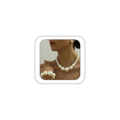 CSIYANJRY99 Pearl Necklace and Earring Set Faux Pearl Jewelry Sets for Women Imitation Beaded Pearl Necklace Bracelet Stud Earrings for Women - color: Silver Chunky Pearl