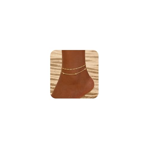Gold Ankle Bracelets for Women, Waterproof Anklets Dainty Beach Anklet Adjustable Link Chain Cute Stainless Steel Anklets Summer Beach Shell Starfish Pearl Foot Jewelry Non Tarnish Lightweight - color: Ankle gold-2
