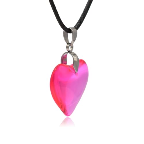 Large Red Semi-Transparent Solid Glass Heart Pendant Necklace - style: Small Pink
