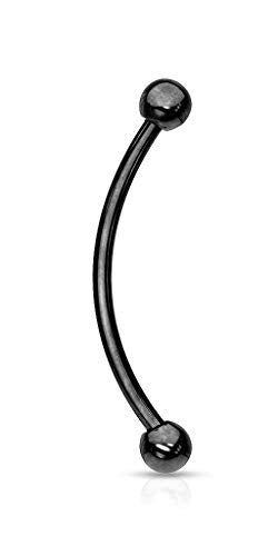 Forbidden Body Jewelry 16G Curved Barbell Piercing Jewelry for Cartilage, Eyebrow, Tongue & Belly 14mm Surgical Steel Multiple Colors - color: Black