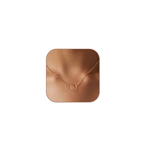 HERIER Cute Heart Necklace Dainty 18k Gold Plated Tiny Heart Pendant Choker Necklaces Small Gold Love Open Heart Chain Necklace for Women Simple Gold Necklace for Women Trendy Jewelry - color: Circle Necklace-Gold