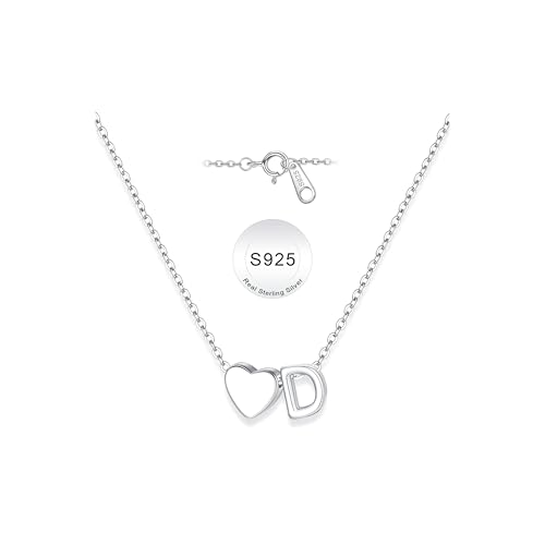 Turandoss S925 Sterling Silver Initial Necklaces for 5-16 Years Old Girls | Dainty Teen Girl Gifts Trendy Stuff Heart Initial A-Z Necklaces Personalized Birthday Jewelry Gifts for Girls - color: D