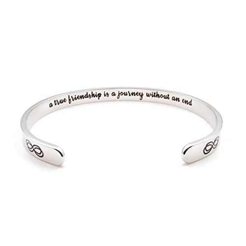 Dczosily Inspirational Bracelets for Women Stainless Steel Cuff Bracelet Engraved Jewelry Motivational Bangles Personalized Gifts for Best Friend/Mom - style: Friend-A true friendship is a journey without an end
