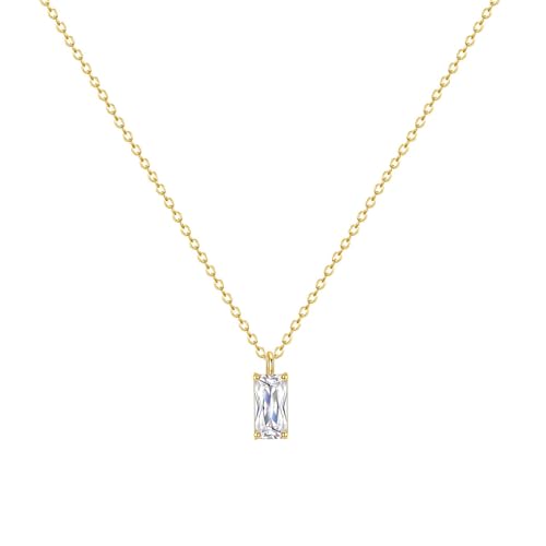 Zeffy Diamond Necklaces for Women, Dainty Gold Necklace 18k Gold Plated Layered Necklaces Simple Gold CZ Diamond Pendant Necklaces for Women Trendy Jewelry Gifts for Girls - color: Gold Birthstone Diamond Necklace