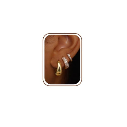 LOLIAS Small 14K Gold Plated Chunky Hoop Earrings for Women Hypoallergenic Silver Earrings Set for Sensitive Ears Non Tarnish Huggie Hoops Earring Stacks for Multiple Piercing Jewelry Lightweight 3Pairs - style: Teardrop-14K Gold Plated