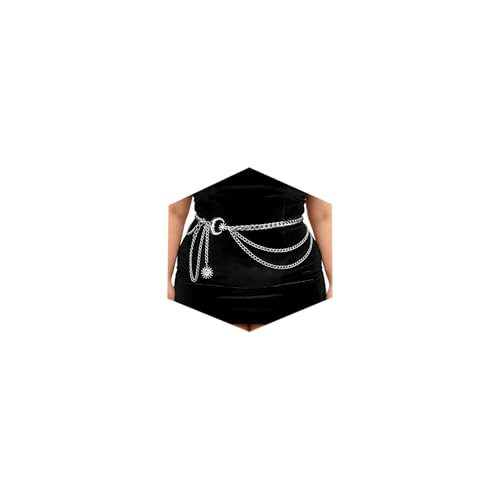 Gold Chain Belt - Fashion Waist Chain Belt with Moon, Butterfly Rhinestone & Layered Design - color: A2-Moon layered-silver