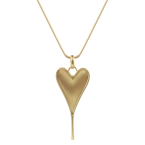 Long Heart Necklaces for Women 14K Gold-Silver Plated Trendy Brushed Chunky Pendant Layered Y Necklace Jewelry for Women With Gifts Box - color: GOLD
