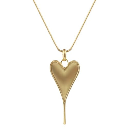 Long Heart Necklaces for Women 14K Gold-Silver Plated Trendy Brushed Chunky Pendant Layered Y Necklace Jewelry for Women With Gifts Box - color: GOLD