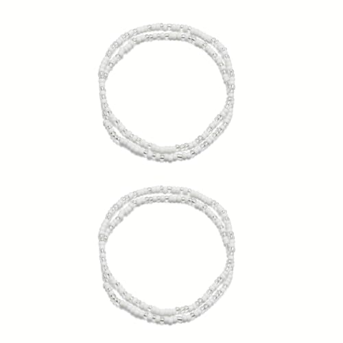 DATOA 4Pcs Boho Beads Anklets Set Handmade Colorful Beaded Adjustable Stretch Bracelet Waterproof Beach Hawaiian Foot Jewelry - color: White