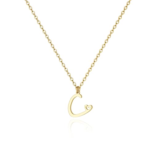 Tewiky Initial Necklace for Women-14k Gold Plated Dainty Letter Necklaces | Trendy Cute Custom Personalized Monogram Necklaces - color: gold, style: C