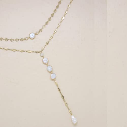 Ettika Lariat Necklace for Women. Gold Drop Necklace, Necklaces for Women. 18K Gold or Rhodium Plated Chain. Trendy Jewelry - color: N1940 Gold