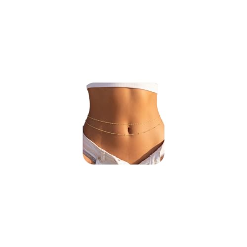 14K Gold Plated Belly Chain for Women, Boho Bikini Waist Jewelry | Adjustable Fit, Dainty Layered Look, Pearl, Shell & Starfish Options, Boho Body Jewelry, Beach, Vacation - color: Gold-Plated 3