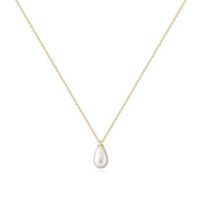Zeffy Gold Pearl Necklace for Women, Dainty 14K Gold/Silve Plated Layered Pearl Choker Pearl Earrings Pearl Bracelets Wedding Trendy Gold Jewelry Set for Women Gifts - style: Gold Teardrop Pearl Necklace-1PCS