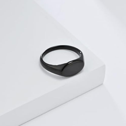 PAURO Women Oval Shape Signet Ring Geometric Style | Stainless Steel Oval-shape Signet Style for Women,Classical Simple Plain Wedding Engagement Statement Ring - color: Black