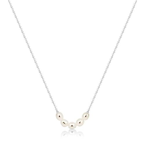 Dainty Pearl Pendant Necklaces for Women 14K Gold Plated Handmade Layered Pearl Chain Necklace Delicate Layered Pearl Necklace Everyday Jewelry Gift - color: Five pearl-Silver