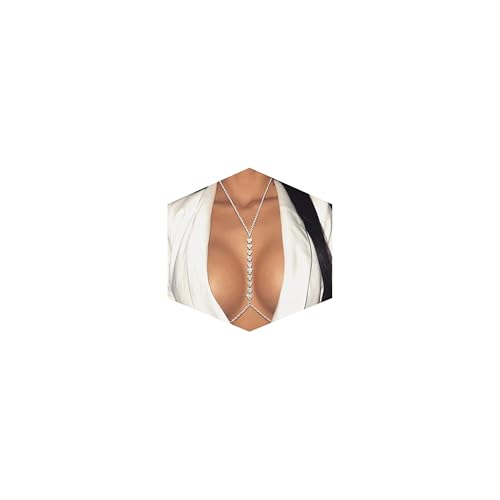 Gold Plated Body Chain for Women, Layered Bikini Waist Chain | Sexy Rhinestone Body Jewelry, Chest Belly Chain, Adjustable Fit, Crossover Design, Summer Beach Parties and Vacations - color: Silver1