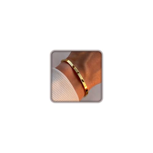 Gold Bangle Bracelets for Women, Trendy Dainty 14K Gold Plated Oval Bangles Bracelet for Women, Stackable Friendship Bracelets Love Bangle Christmas Birthday Gifts - color: Gold, size: 4mm Single