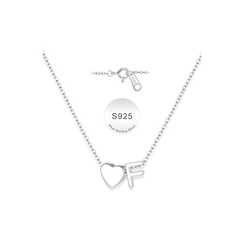 Turandoss S925 Sterling Silver Initial Necklaces for 5-16 Years Old Girls | Dainty Teen Girl Gifts Trendy Stuff Heart Initial A-Z Necklaces Personalized Birthday Jewelry Gifts for Girls - color: F