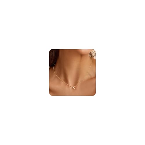 Turandoss Initial Necklaces for Women, Birthday Gifts for Women Teen Girls | 14K Gold Plated Letter A-Z Initial Pendant, Personalized Jewelry Gifts - color: K