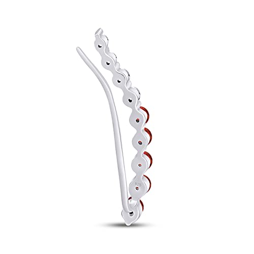 One Piece Right Ear Climber Earring for Women With Birthstone And White CZ | Floating Curved Bar Ear Crawler In 14K Gold Over Sterling Silver Jewelry for Her - color: Simulated Garnet