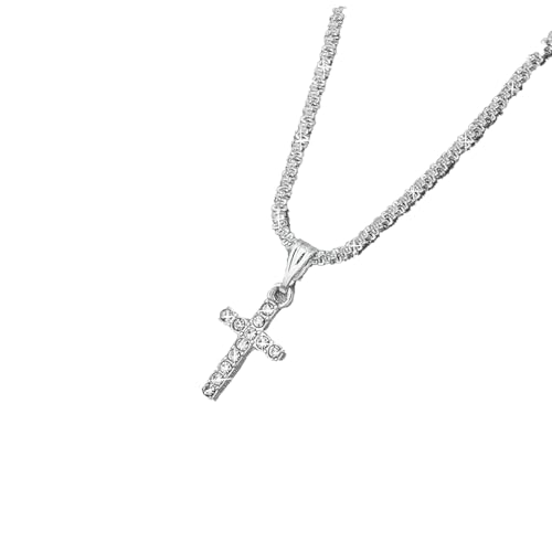 Alegend Charm Sparkling Necklace Cross 14K Silver Plated Fully Studded with Diamonds Luxurious Exquisite Style Silver Jewelry Lobster Clasp Adjustable Extender - style: 14K Silver Diamonds Cross