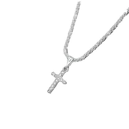 Alegend Charm Sparkling Necklace Cross 14K Silver Plated Fully Studded with Diamonds Luxurious Exquisite Style Silver Jewelry Lobster Clasp Adjustable Extender - style: 14K Silver Diamonds Cross