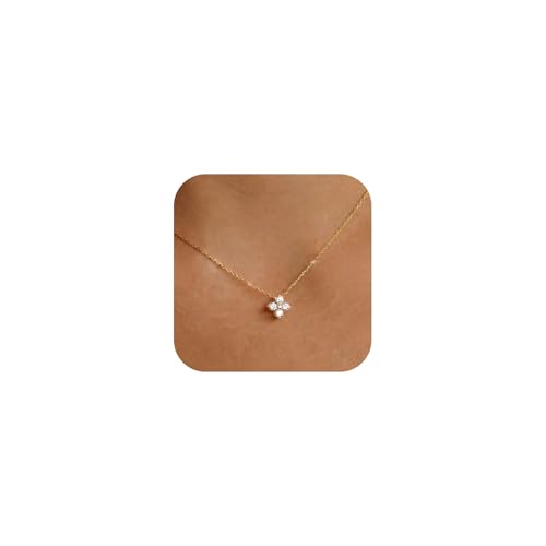 Gold Silver Necklace for Women, Dainty Cubic Zirconia Pendant | Teardrop CZ Charm, 14K Gold/Sterling Silver Plated, Adjustable Chain, Hypoallergenic & Waterproof Jewelry, Cute Trendy Gift - color: Gold-Clover necklace