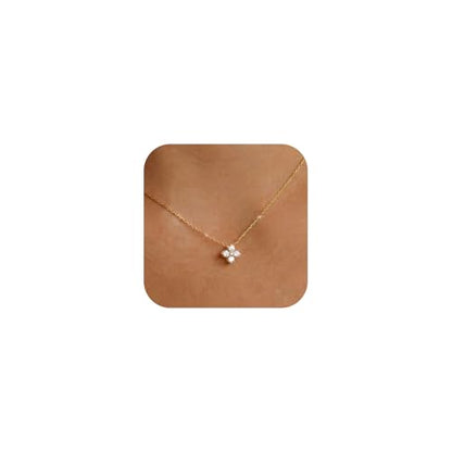 Gold Silver Necklace for Women, Dainty Cubic Zirconia Pendant | Teardrop CZ Charm, 14K Gold/Sterling Silver Plated, Adjustable Chain, Hypoallergenic & Waterproof Jewelry, Cute Trendy Gift - color: Gold-Clover necklace