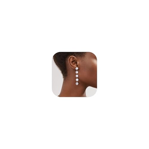 Pearl Drop Earrings for Women Trendy Long Pearl Wedding Earrings for Brides Statement Earring for Women Daily Party Dress Accessories - color: E3:long round pearl earrings