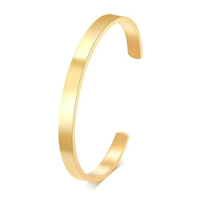 Stainless Steel Mens Cuff Bracelet : Minimal Cool Silver/Black/Gold Plated Open Metal Cuff Bangle Bracelets for Men,Mens Bracelet Jewelry Gift - color: Gold Plated-Single, size: Medium( fit 5.5"-7.2" wrist)
