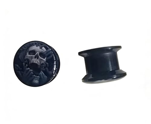 KUNIU Acrylic Skull and Hand Design Ear Plugs Tunnels, Black, Body Piercing Gauges, 2g-5/8Inch, Pair - size: 16mm